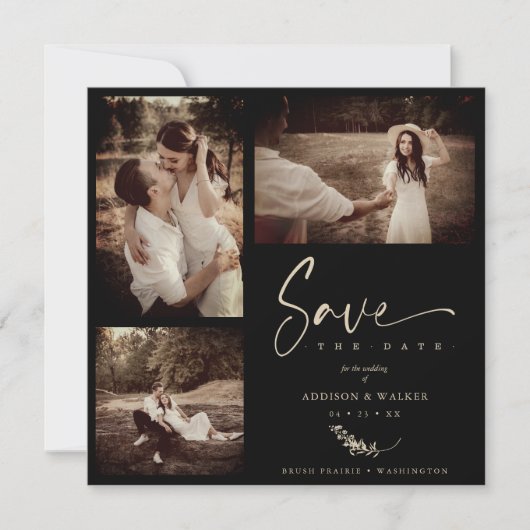 Carte Black Branches tendance Mariage Enregistrer Date 3 (Devant)