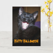 Carte Black Cat Big Yawn Happy Halloween Salutation (Fleur jaune)