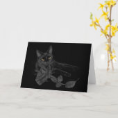 Carte Black cat, Black Rose Grey Card (Fleur jaune)
