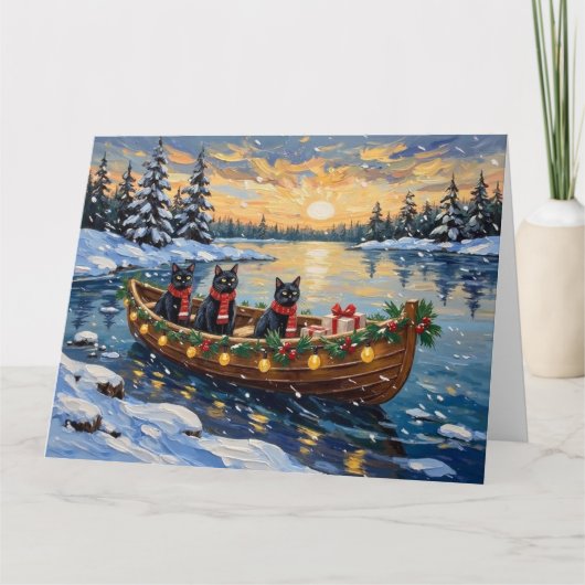 Carte Black Cat Christmas Boat Holiday (Devant)