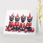 Carte Black Cat Christmas Dress Santa Hat (Fleur jaune)