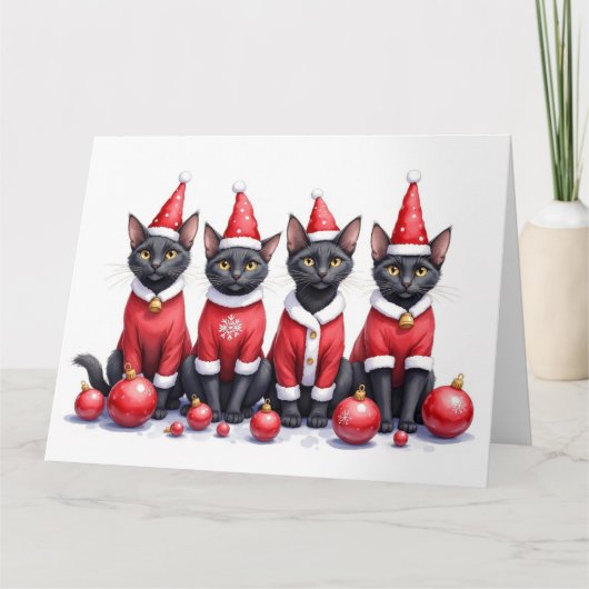 Carte Black Cat Christmas Dress Santa Hat (Devant)