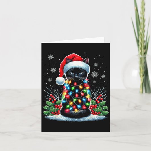 Carte Black Cat Christmas Santa Hat Funny Meowy Cat (Devant)