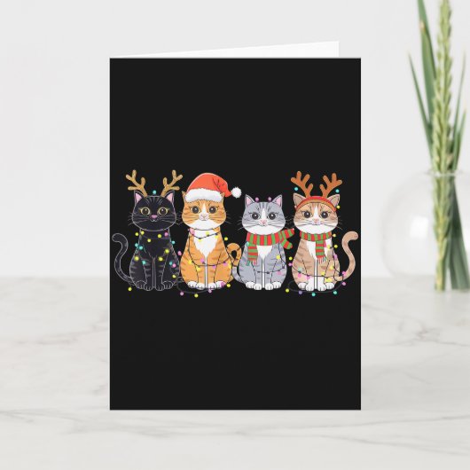 Carte Black Cat Christmas Santa Hat Funny Meowy Cat (Devant)