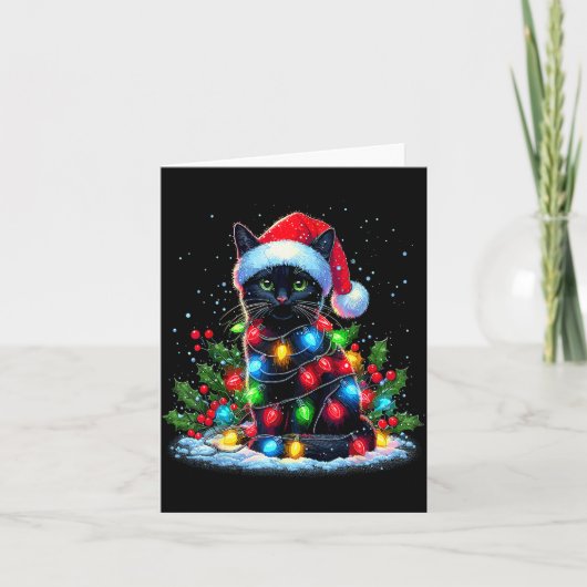 Carte Black Cat Christmas Santa Hat Funny Meowy Cats (Devant)