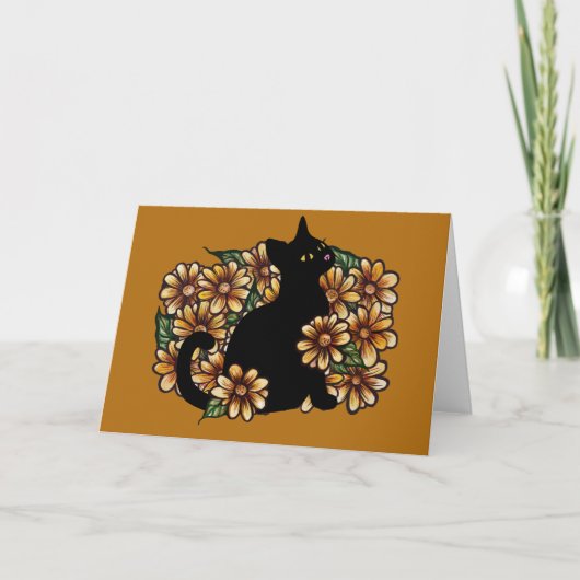 Carte Black Cat Daisy Nature Cats Art (Devant)