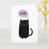 Carte Black cat dire Bonjour (Fleur jaune)