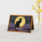 Carte Black Cat et Spider Webs sur la nuit d'Halloween (Fleur jaune)