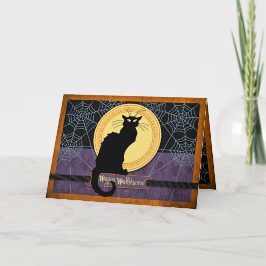 Carte Black Cat et Spider Webs sur la nuit d'Halloween (Devant)