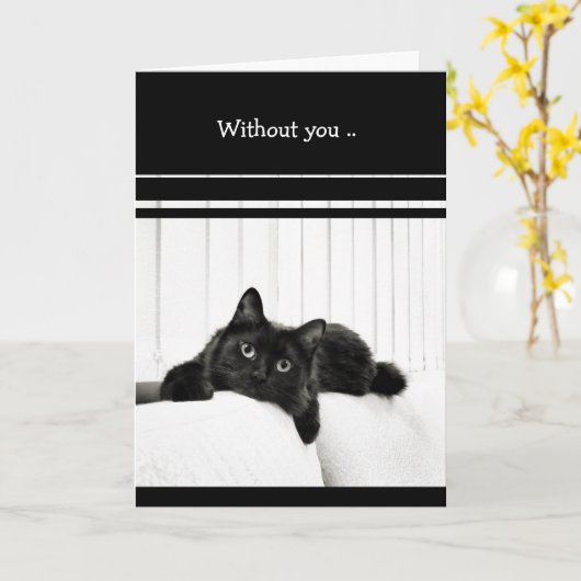 Carte Black Cat I Miss You (Fleur jaune)