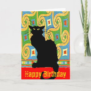 Carte Black Cat on Abstract Wallpaper, Happy Birthday