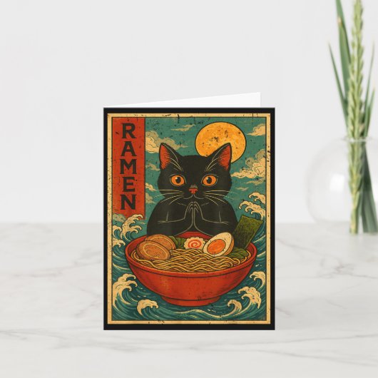 Carte Black Cat Ramen Japanese Graphic Tees For Men Wome (Devant)