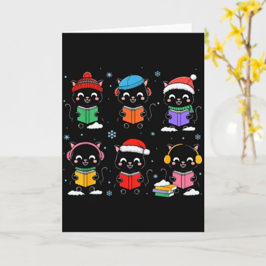 Carte Black Cat Reading Book Christmas For Bookworm Cat (Fleur jaune)