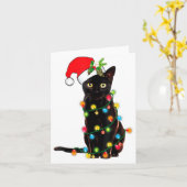 Carte Black Cat Santa Tangled Up In Christmas Lights _1 (Fleur jaune)
