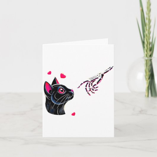 Carte Black Cat Skeleton Hand Boop Valentines Day Pet O  (Devant)