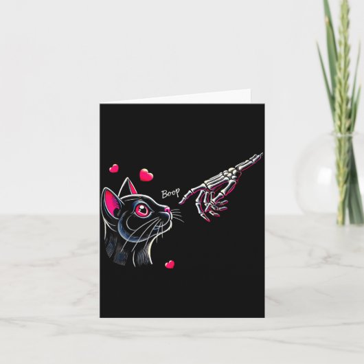 Carte Black Cat Skeleton Hand Boop Valentine's Day Pet O (Devant)