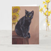 Carte Black Cat & Sunflowers Art Grey Card (Fleur jaune)