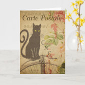 Carte Black Cat Vintage French Postcard Card (Fleur jaune)