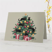 Carte Black Cats Noël Arbre Amoureux des chats Lumières (Fleur jaune)