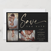 Carte Black Chic Trendy Collage Wedding Covid19 3 Photos (Devant)