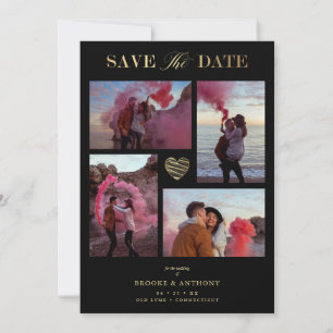 Carte Black Collage Mariage Gold Heart 4 Photos Covid19