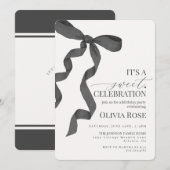 Carte Black Coquette Bow Girl Anniversaire Fête Invitati (Devant / Derrière)