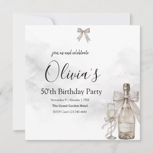 Carte Black Coquette Minimalist Elegant 50th Birthday (Devant)