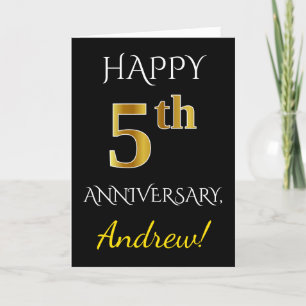 Carte Black, Faux Gold 5e anniversaire Mariage + nom