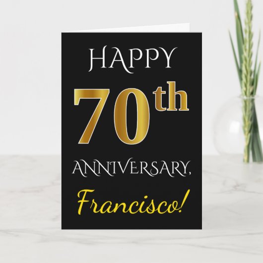 Carte Black, Faux Gold 70e anniversaire Mariage + Nom (Devant)