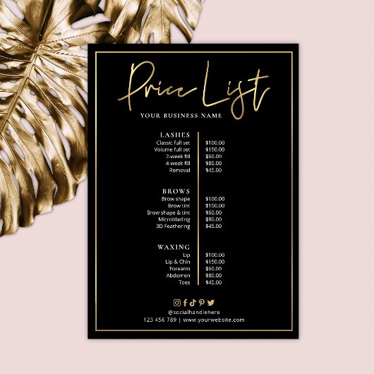 Carte Black Faux Gold Logo Lash Salon Spa Prix