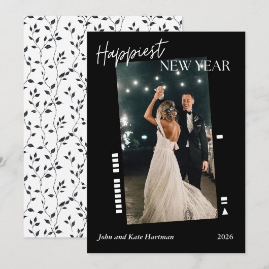 Carte Black Film Happy New Year Photo Simple (Devant / Derrière)