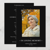 Carte Black Floral Frame Elegant Photo Funeral (Devant / Derrière)