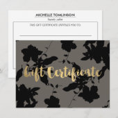 Carte Black Floral Gold Texte Gris Certificat cadeau (Devant / Derrière)