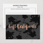 Carte Black Floral Rose Gold Texte Certificat cadeau (Devant / Derrière)