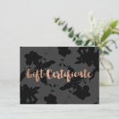 Carte Black Floral Rose Gold Texte Certificat cadeau (Debout devant)