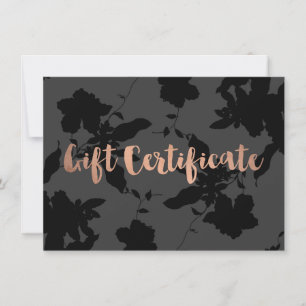 Carte Black Floral Rose Gold Texte Certificat cadeau