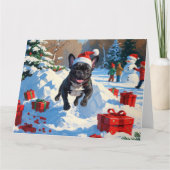 Carte Black French Bulldog Festive de Noël Scène de neig (Devant)