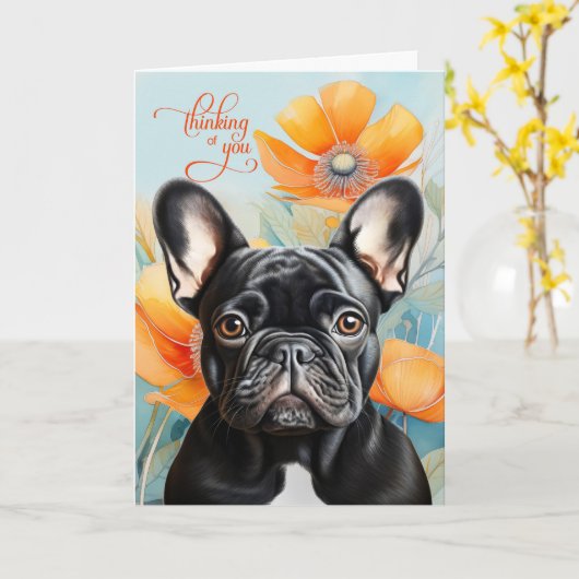 Carte Black French Bulldog Orange Poppy Thinking of You (Fleur jaune)