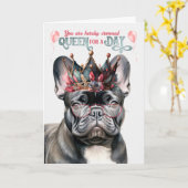 Carte Black Frenchie Queen pour une journée Anniversaire (Fleur jaune)