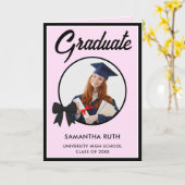 Carte Black Gingham Bow Photo Graduation (Fleur jaune)