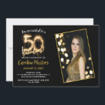 Carte Black Gold 50 et toujours Fabulous 50th Birthday P<br><div class="desc">Une invitation photo design, noir et or moderne 50e anniversaire, vous pouvez personnaliser et envoyer pour votre fête de cinquantième anniversaire bash. Remplacez l'exemple de photo par l'un des vôtres. Les couleurs de texte or et blanc peuvent être modifiées ainsi que la police et la taille de police à l'aide...</div>
