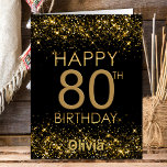 Carte Black Gold 80th Birthday<br><div class="desc">Cette carte de 80ème anniversaire est une façon parfaite d'étendre vos salutations. Ajoutez une touche personnelle en incluant votre photo préférée sur le dos.</div>