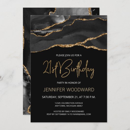 Carte Black Gold Agate 21e fête d'anniversaire (Devant / Derrière)