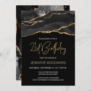 Carte Black Gold Agate 21e fête d'anniversaire
