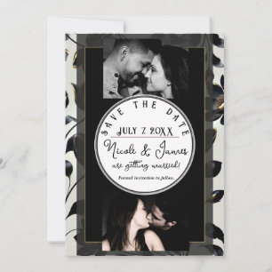 Carte Black & Gold Floral Greige Mariage Enregistrer la