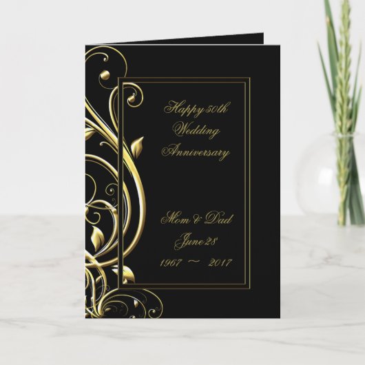 Carte Black Gold Flourish 50e anniversaire Mariage (Devant)