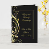 Carte Black Gold Flourish 50e anniversaire Mariage (Fleur jaune)