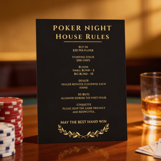 Carte Black & Gold Poker Night House Rules Card