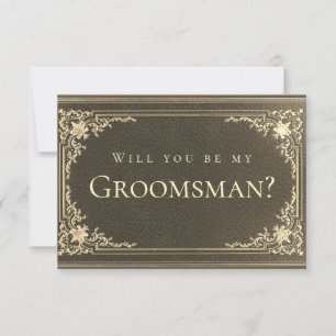 Carte Black Gold Vintage Elegant Groomsman Proposition