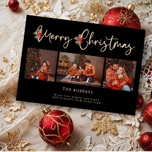 Carte Black Golden Effet Joyeux Noël Poinsettias